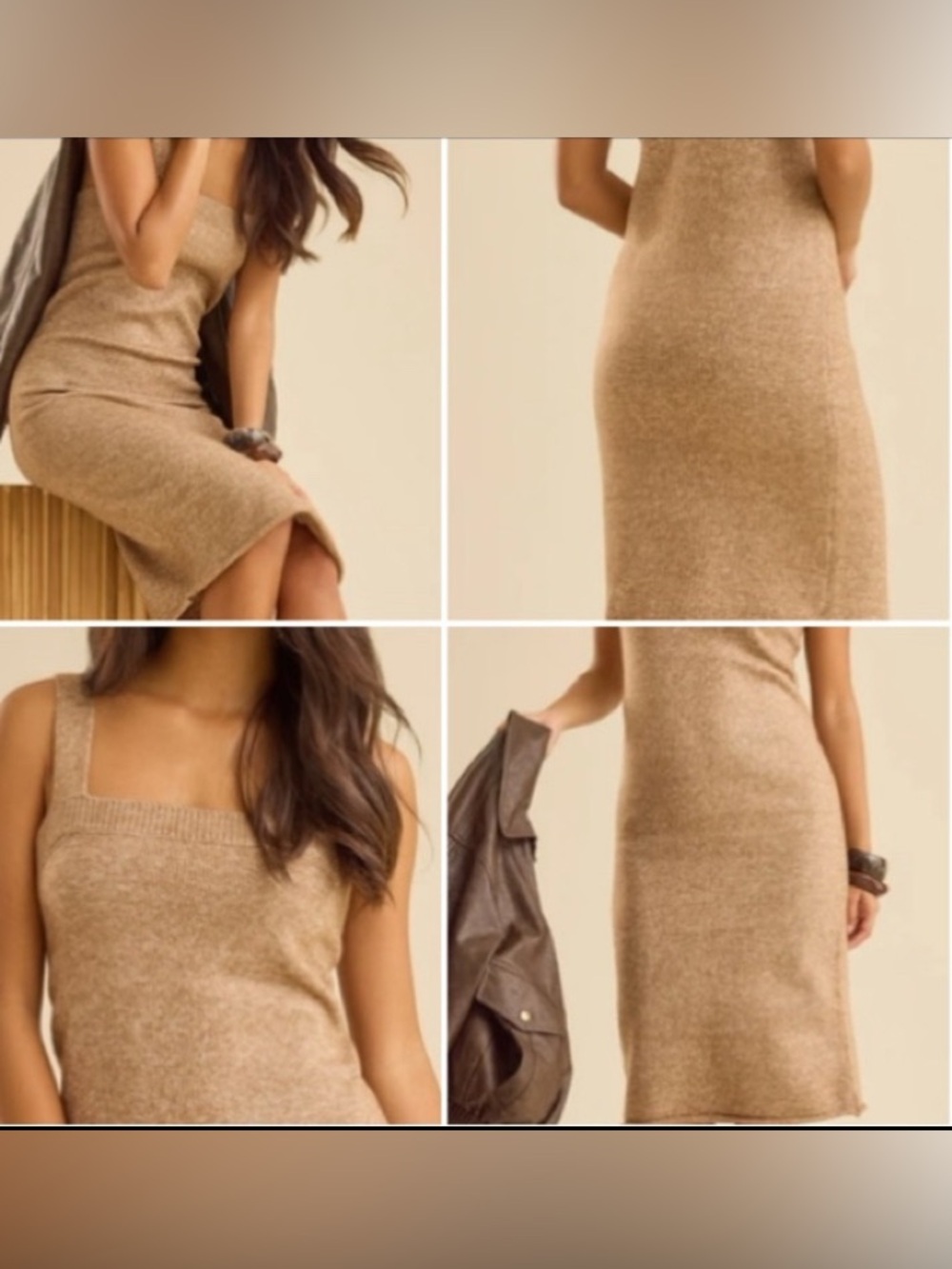 Altard State Tan Knit Shoulder Strap Midi Dress - Size Small